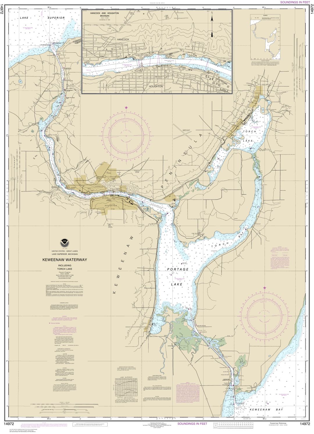Keweenaw Waterway, including Torch Lake;Hancock and Houghton | NOAA Chart 14972
