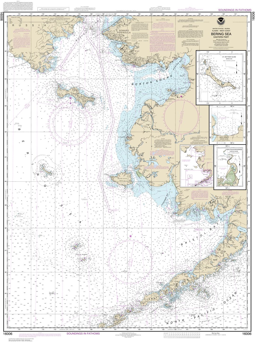 Bering Sea-eastern part;St. Matthew Island, Bering Sea;Cape Etolin, Achorage, Nunivak Island | NOAA Chart 16006