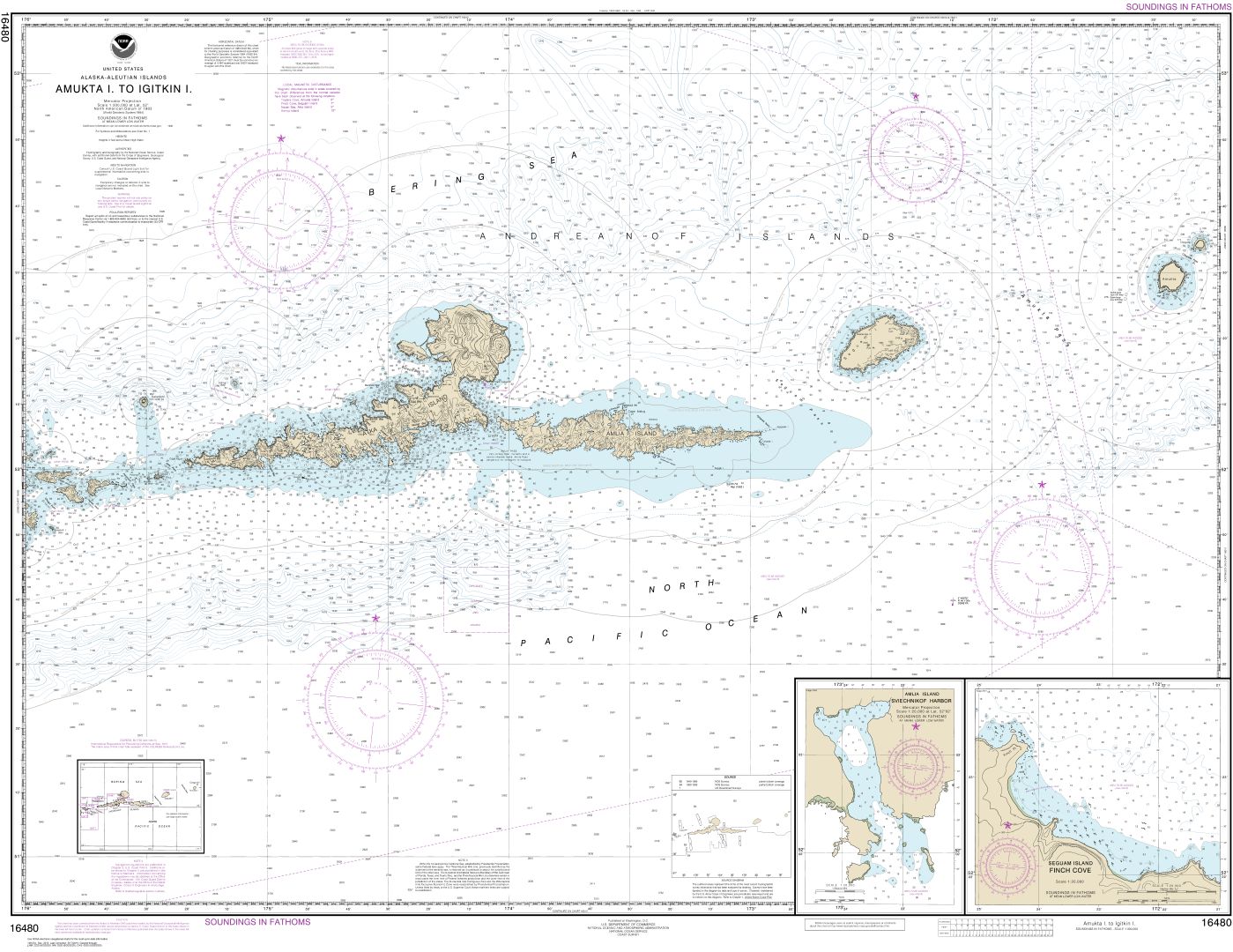 Amkta Island to Igitkin Island;Finch Cove Seguam Island;Sviechnikof Harbor, Amilia Island | Carte NOAA 16480