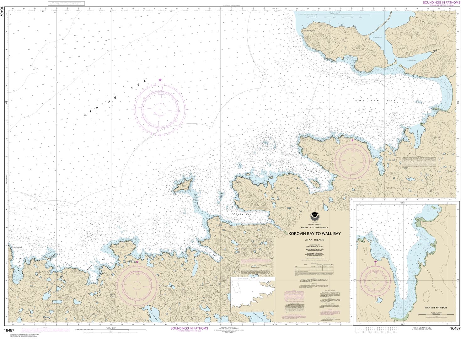 Korovin Bay to Wall Bay-Atka Island;Martin Harbor | NOAA Chart 16487