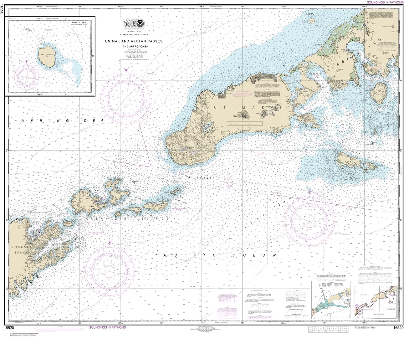 Unimak and Akutan Passes and approaches;Amak Island  | NOAA Chart 16520