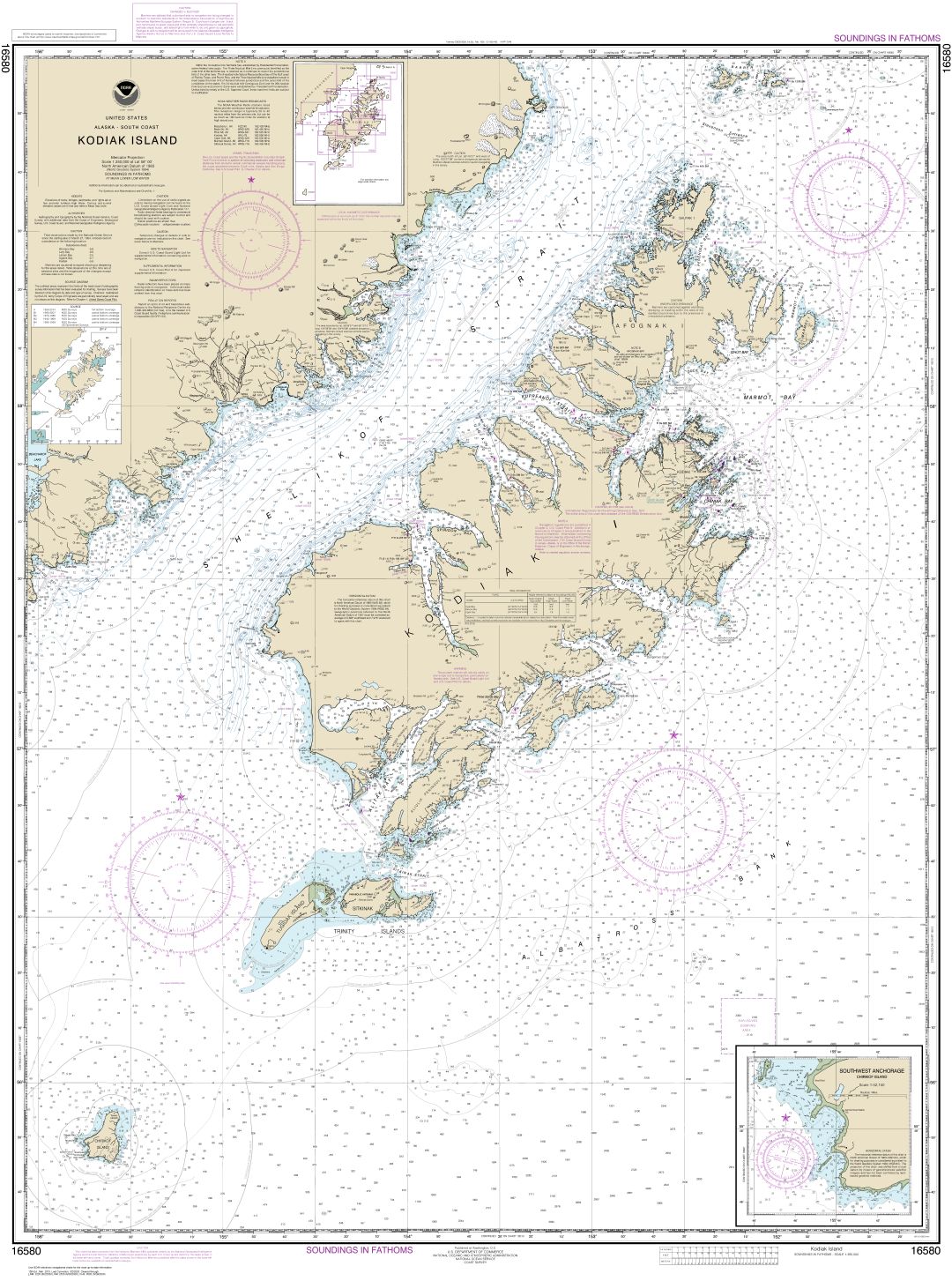 Kodiak Island;Southwest Anchorage, Chirikof Island  | Carte NOAA 16580