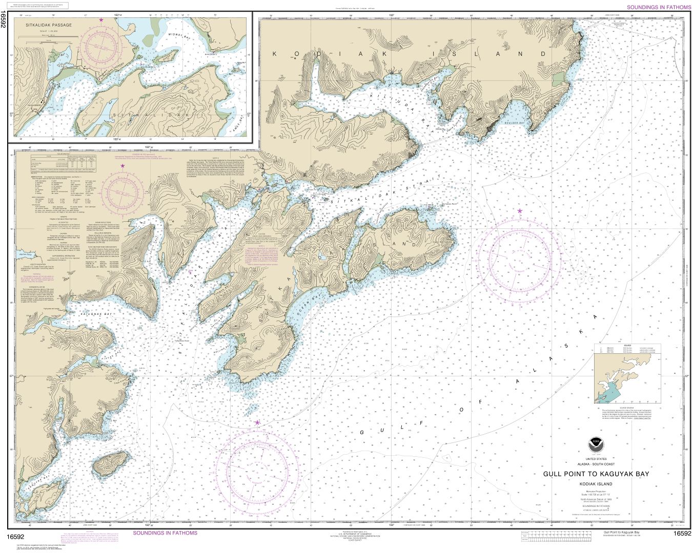 Kodiak Island Gull Point to Kaguyak Bay;Sitkalidak Passage  | Carte NOAA 16592