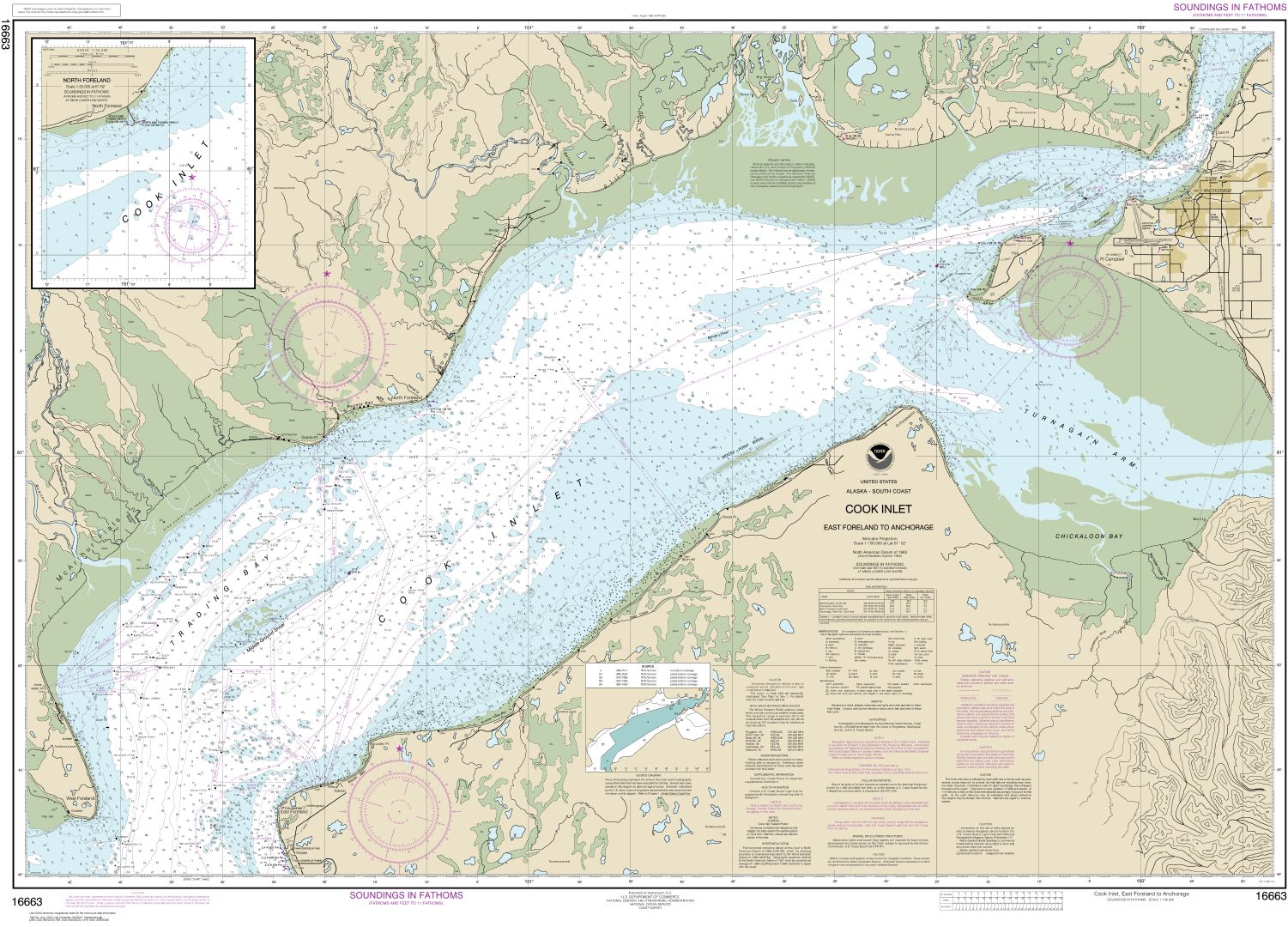 Cook Inlet-East Foreland to Anchorage;North Foreland | Carte NOAA 16663