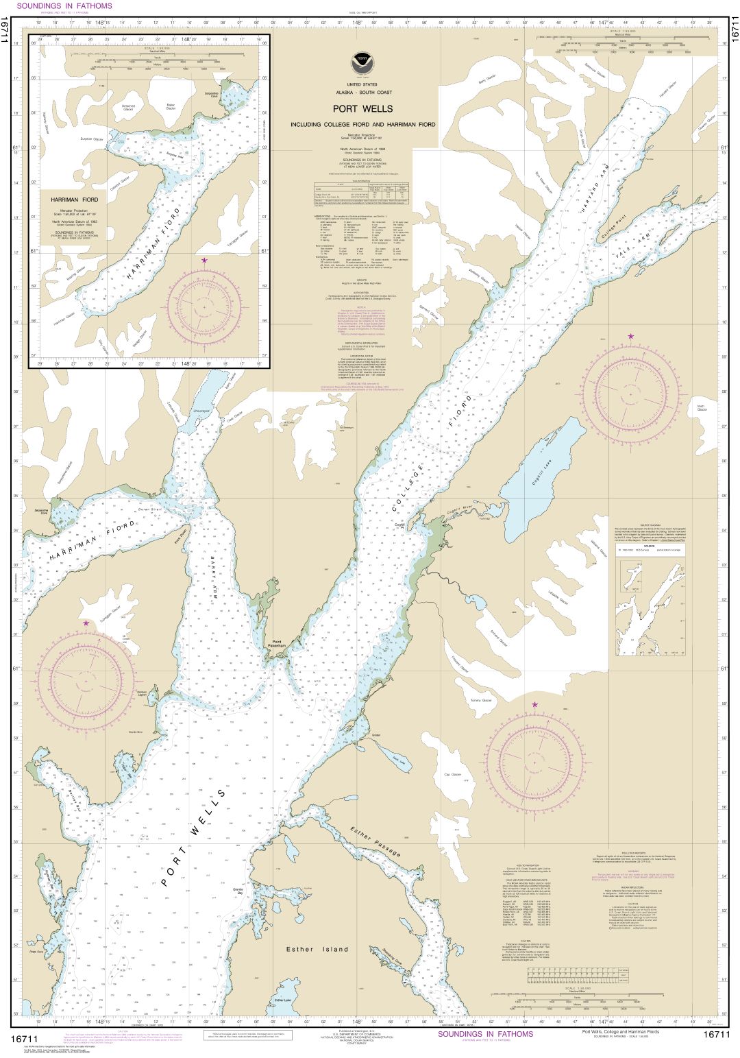 Port Wells, including College Fiord and Harriman Fiord | NOAA Chart 16711
