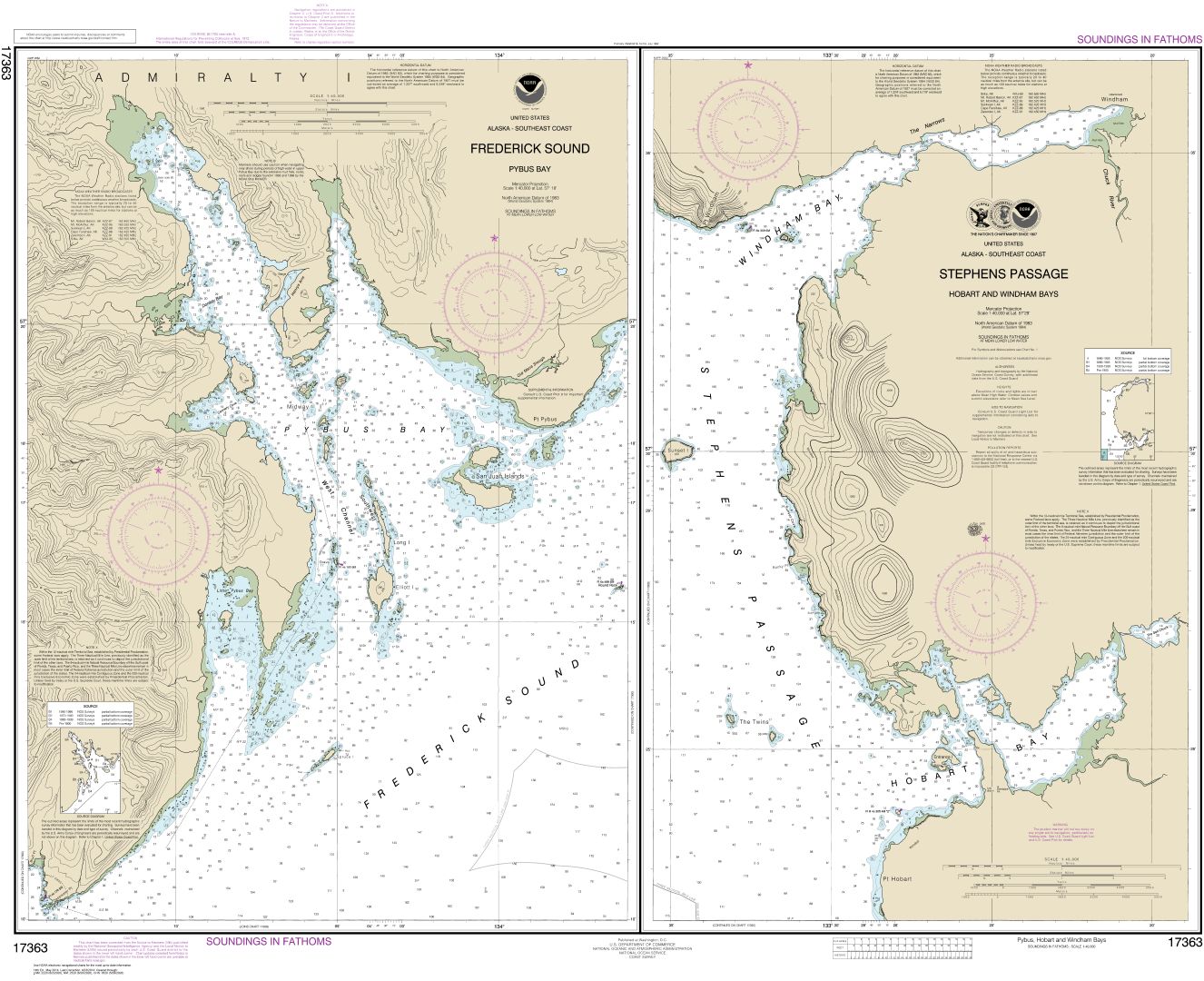 Pybus Bay, Frederick Sound;Hobart and Windham Bays, Stephens P. | NOAA Chart 17363