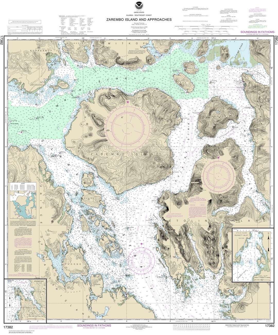 Zarembo Island and approaches;Burnett Inlet, Etolin Island;Steamer Bay | NOAA Chart 17382