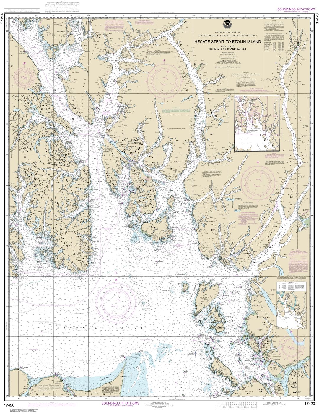 Hecate Strait to Etolin Island, including Behm and Portland Canals | Carte NOAA 17420