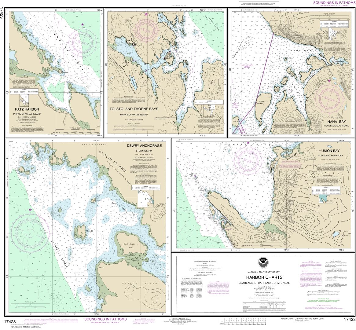 Harbor Charts-Clarence Strait and Behm Canal Dewey Anchorage, Etolin Island;Ratz Harbor, Prince of Wales Island | NOAA Chart 17423