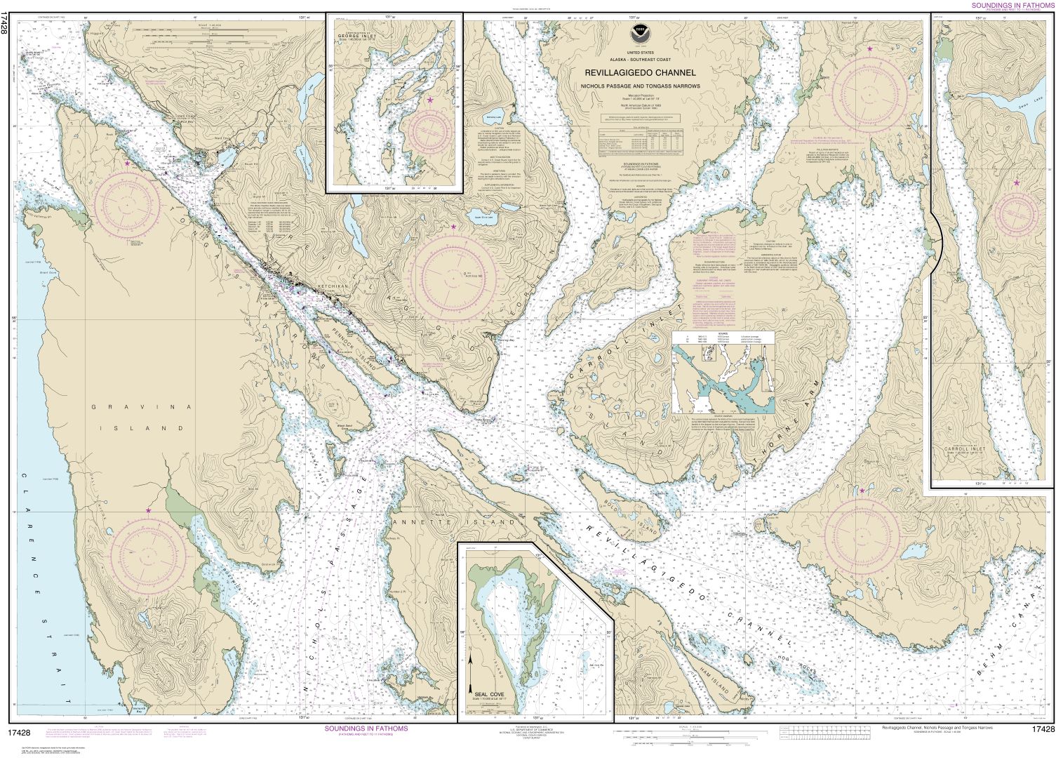 Revillagigedo Channel, Nichols Passage, and Tongass Narrows;Seal Cove;Ward Cove | Carte NOAA 17428