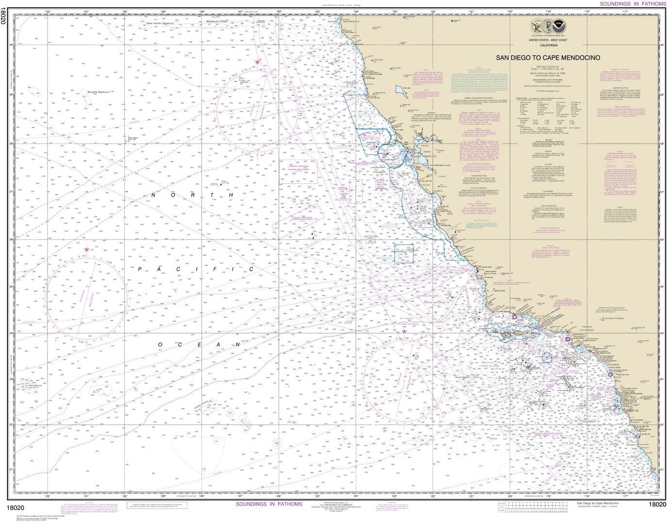 San Diego to Cape Mendocino | NOAA Chart 18020
