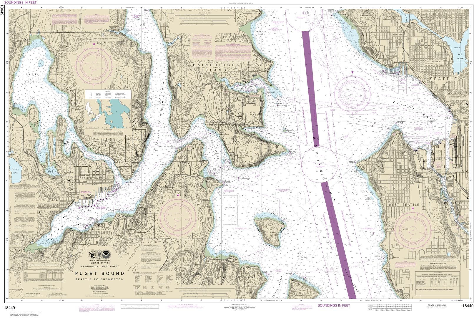 Puget Sound-Seattle to Bremerton | Carte NOAA 18449