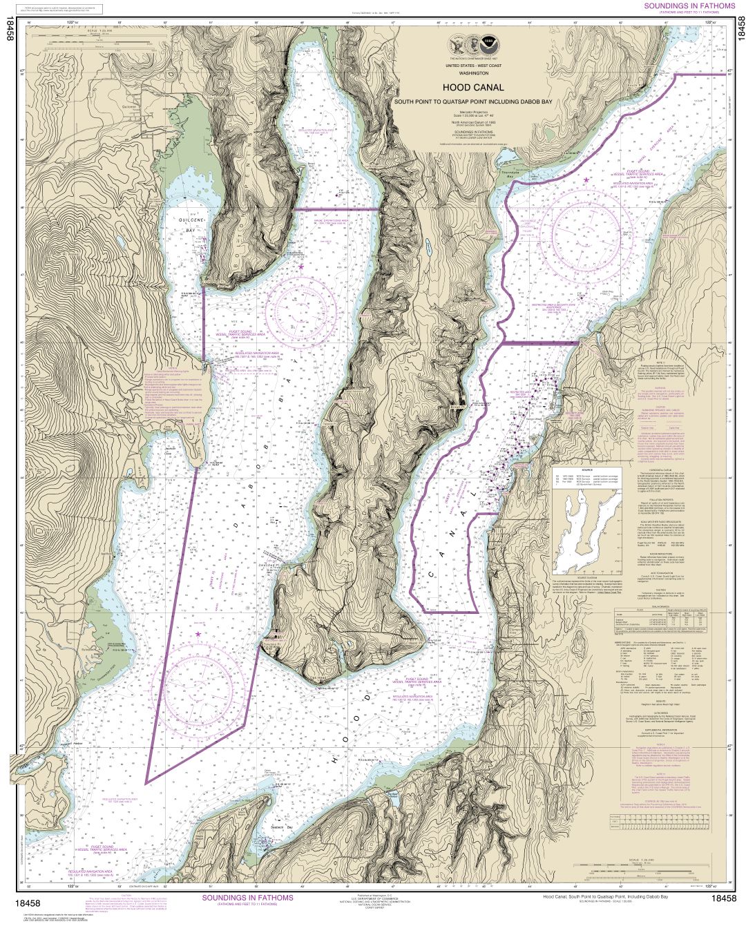 Hood Canal-South Point to Quatsap Point including Dabob Bay | Carte NOAA 18458