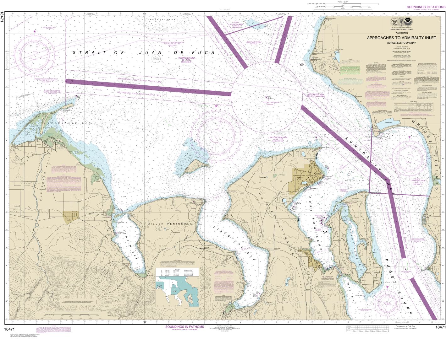 Approaches to Admiralty Inlet Dungeness to Oak Bay | Carte NOAA 18471