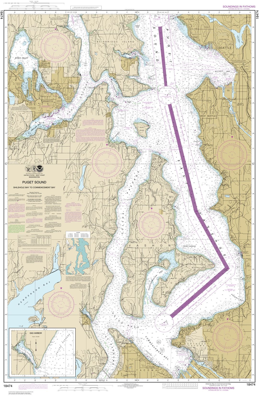 Puget Sound-Shilshole Bay to Commencement Bay | NOAA Chart 18474