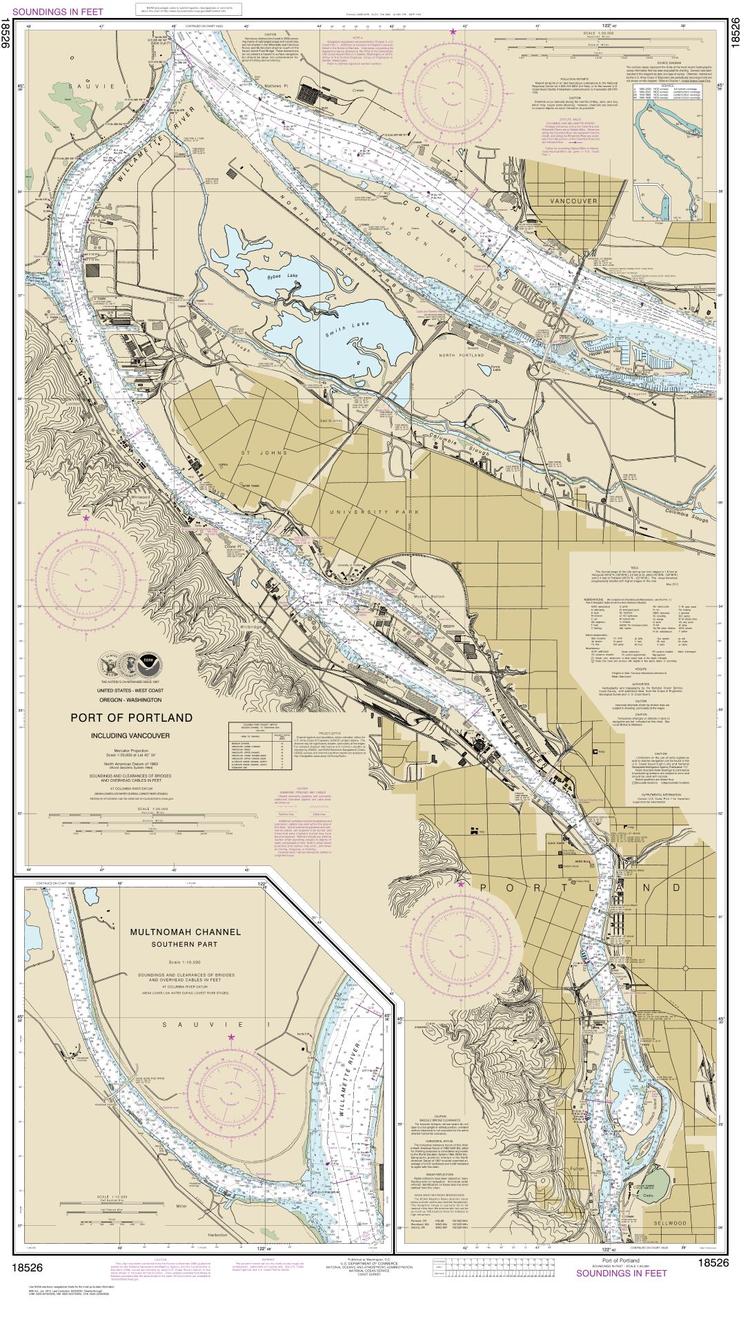Port of Portland, Including Vancouver;Multnomah Channel-southern part | Carte NOAA 18526
