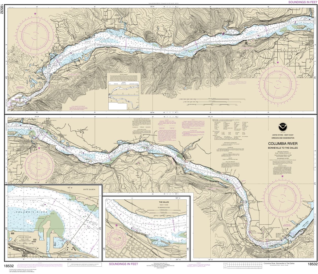 Columbia River Bonneville To The Dalles; The Dalles; Hood River | NOAA Chart 18532