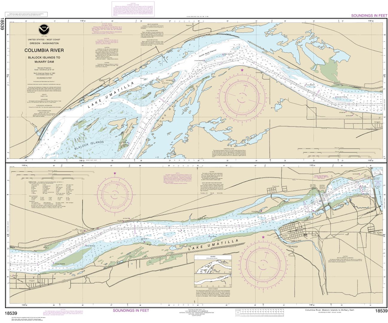 Columbia River Blalock Islands to McNary Dam  | NOAA Chart 18539
