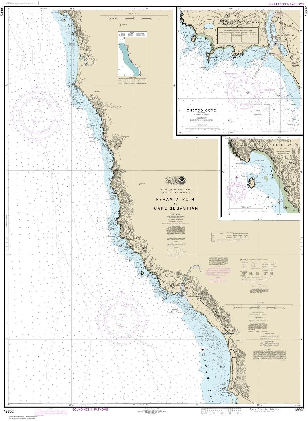Pyramid Point to Cape Sebastian;Chetco Cove;Hunters Cove | NOAA Chart 18602