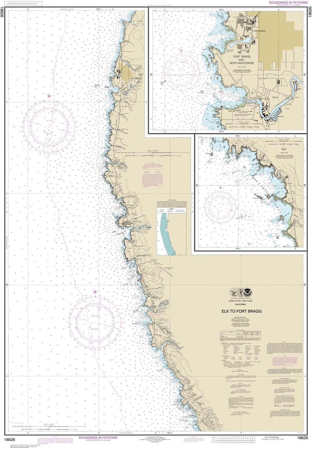Elk to Fort Bragg;Fort Bragg and Noyo Anchorage;Elk | NOAA Chart 18626