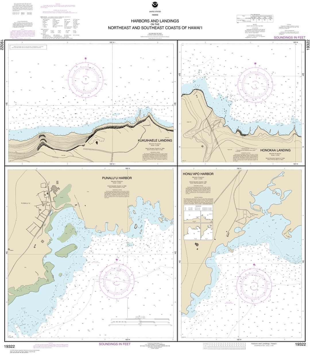 Harbors and Landings on the Northeast and Southeast Coasts of Hawai‘i;Punalu‘u Harbor;Honu‘apo Bay;Honokaa Landing;Kukuihaele Landing | NOAA Chart 19322
