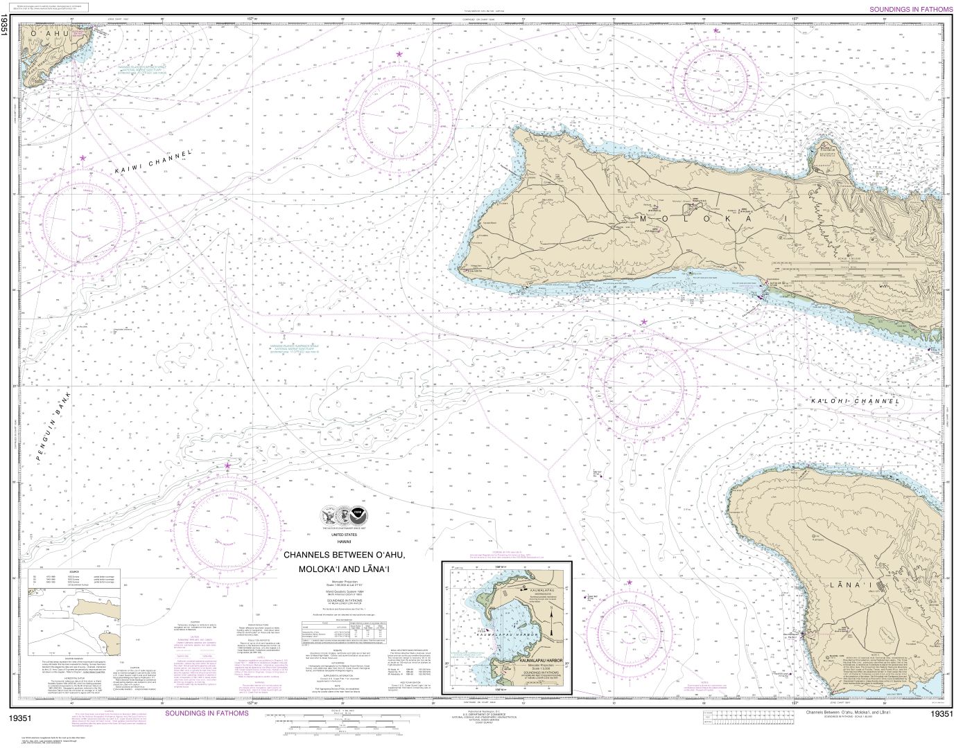 Channels between O‘ahu, Moloka‘i and Läna‘i;Kaumalapa‘u Harbor | NOAA Chart 19351