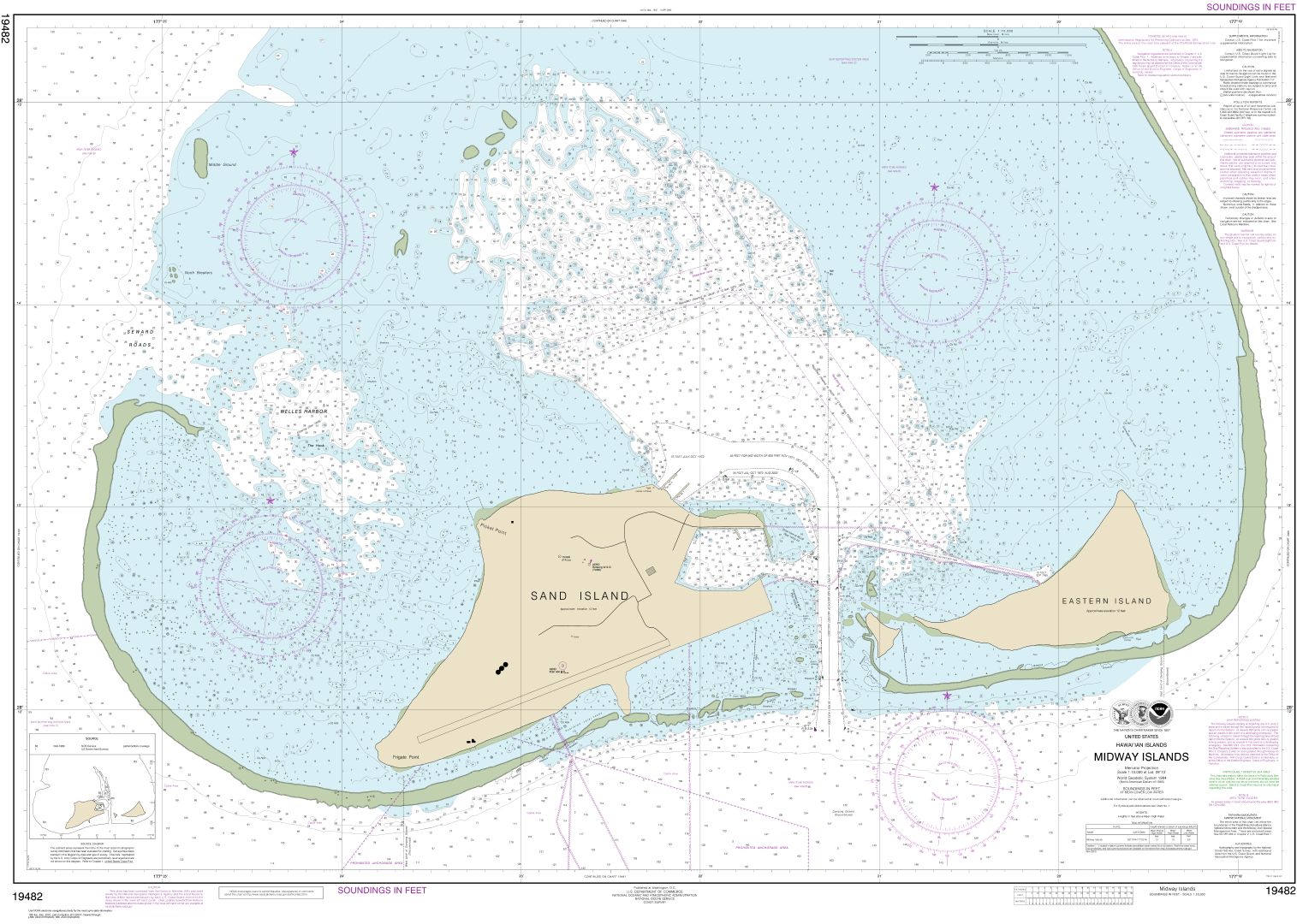 Hawai‘ian Islands Midway Islands | Carte NOAA 19482