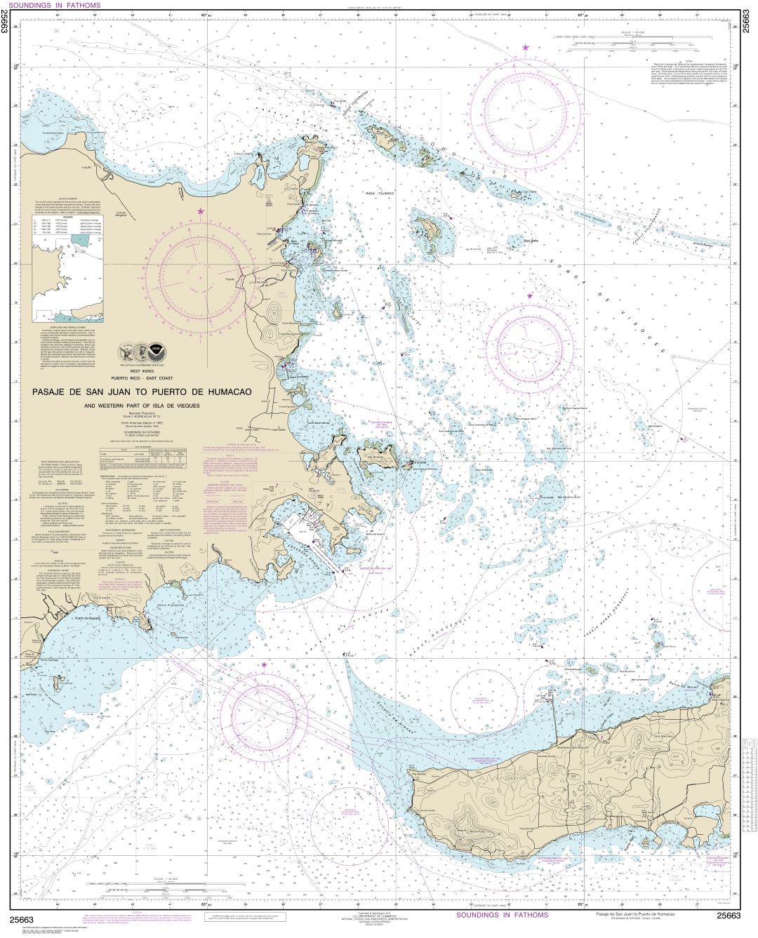 Pasaje de San Juan to Puerto de Humacao and Western Part of lsla de Vieques | NOAA Chart 25663