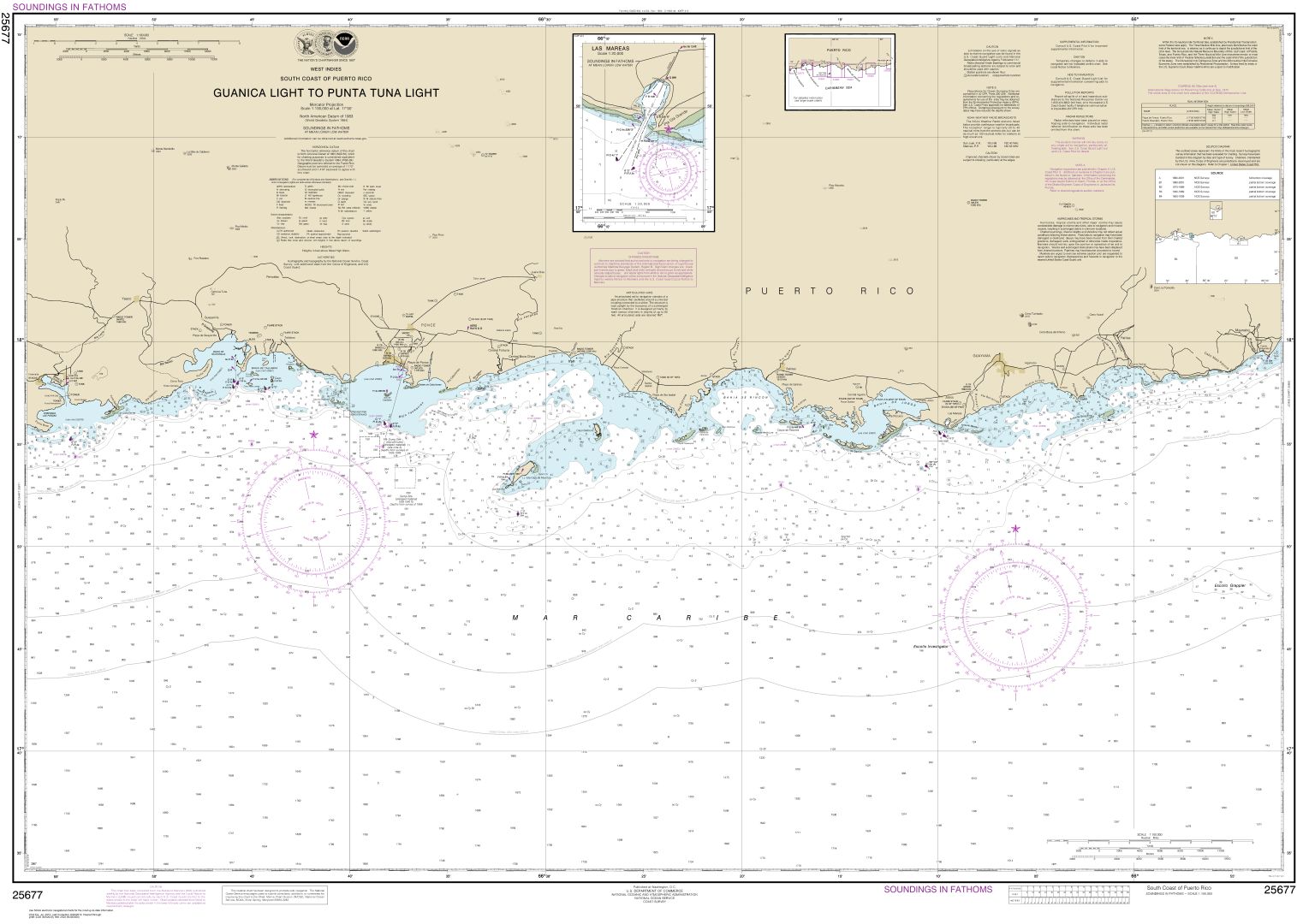 South Coast of Puerto Rico Guanica Light to Punta Tuna Light;Las Mareas | Carte NOAA 25677