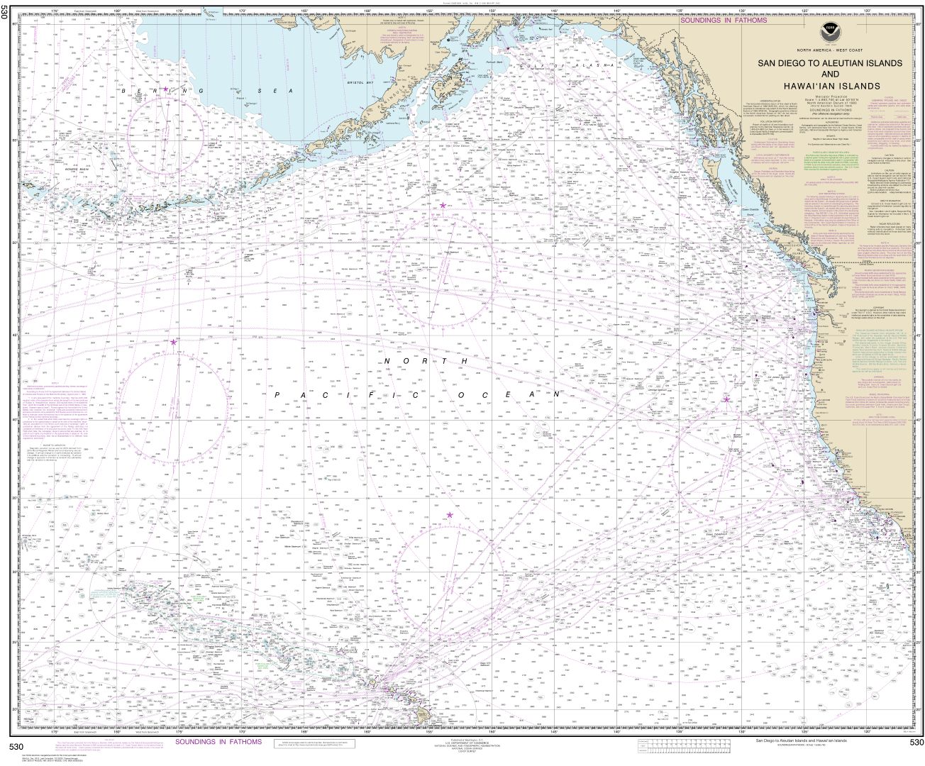 North America West Coast San Diego to Aleutian Islands and Hawai‘ian Islands | Carte NOAA 530