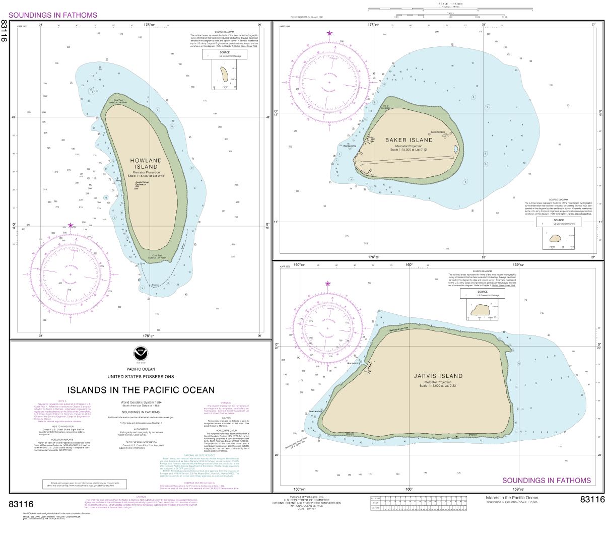 Islands in the Pacific Ocean-Jarvis, Bake and Howland Islands | NOAA Chart 83116