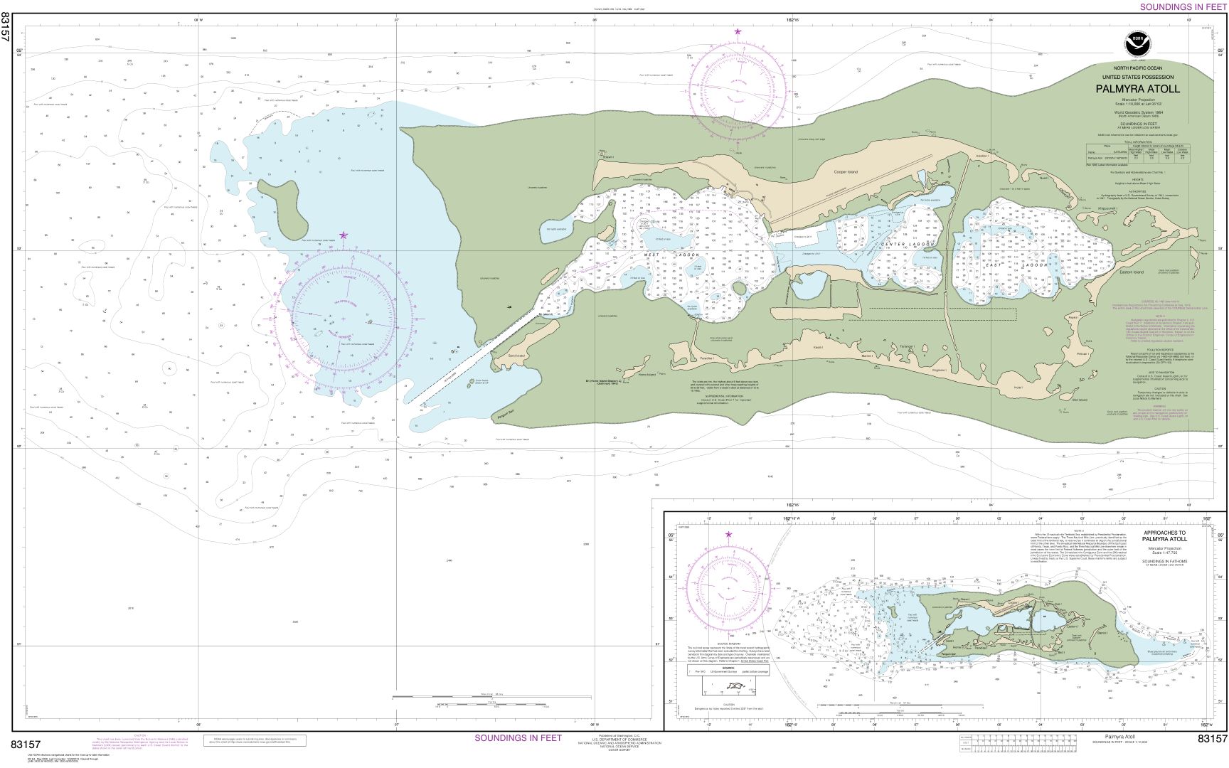 Palmyra Atoll;Approaches to Palmyra Atoll | Carte NOAA 83157